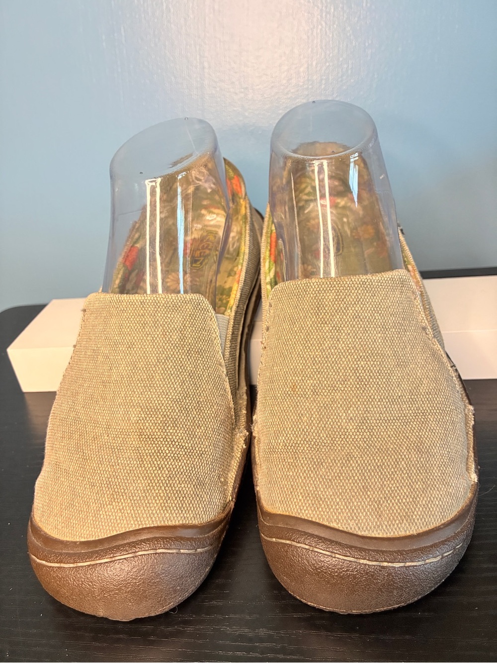 Keen Canvas Slip-On Flats in Tan with Brown Trim